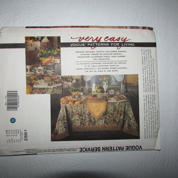 Bebe Winkler Table Settings Vogue Sewing Pattern - 2861 - NEW - Picture 2 of 4